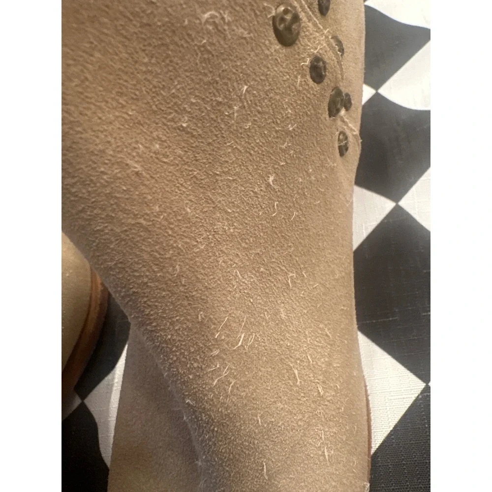 Free People Tan Suede Studded Charm Ankle double V Boots Western Pointed  38.5